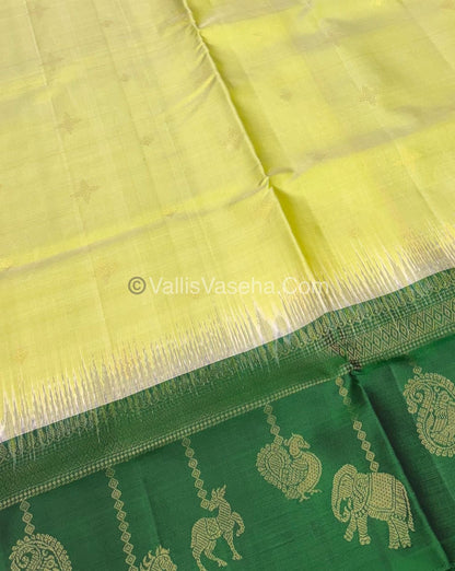 Pure Soft Silk Saree - (Merry-Go-Round Design ) - Light Yellowish Green with Green Shade - VVPSS059