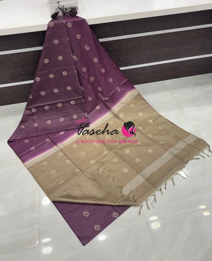Bhagalpuri Silk - Vaira Voosi Lines - Wine & Beige Combo - VVBSV003