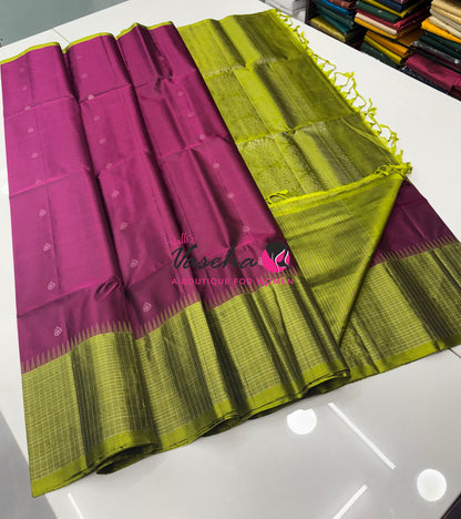 Pure Soft Silk Saree - Purplish Pink & Green Shade - VVPSS117