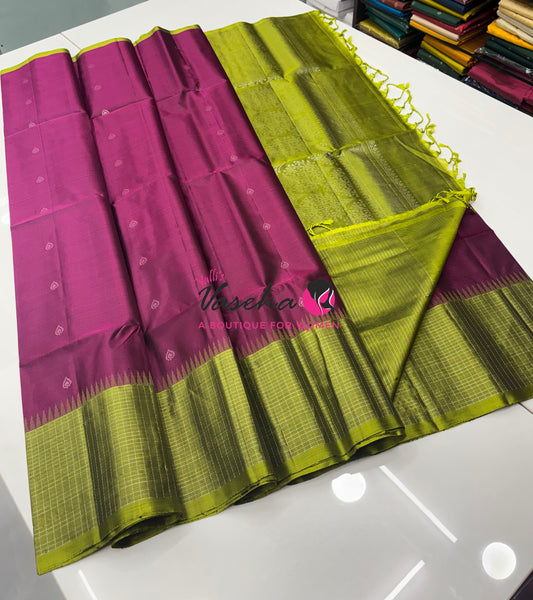 Pure Soft Silk Saree - Purplish Pink & Green Shade - VVPSS117