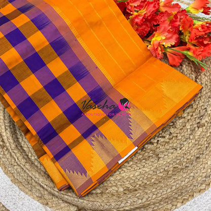 Semi Silk Cotton Saree |  Pazhum Pazhamum Checks Design |VVSSC011