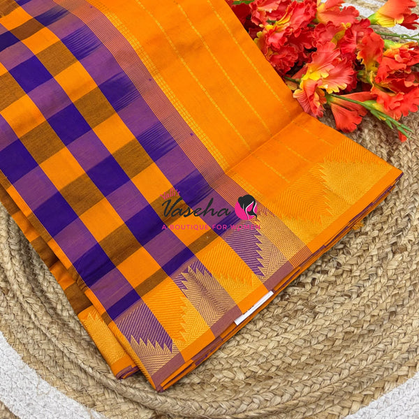 Semi Silk Cotton Saree |  Pazhum Pazhamum Checks Design |VVSSC011