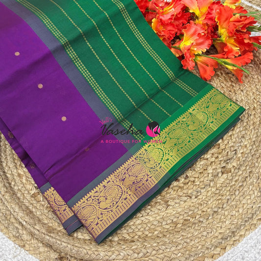 Semi Silk Cotton Saree - Small Round with Zari Butta  -  VVSSC014