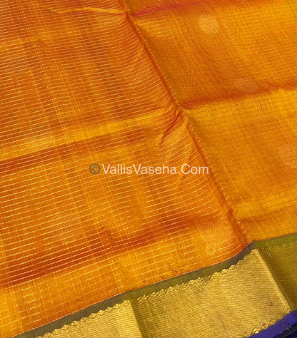 Pure Silk Cotton Saree - Mayil & Chakkaram Design - Orange With Blue Shade - VVMC002