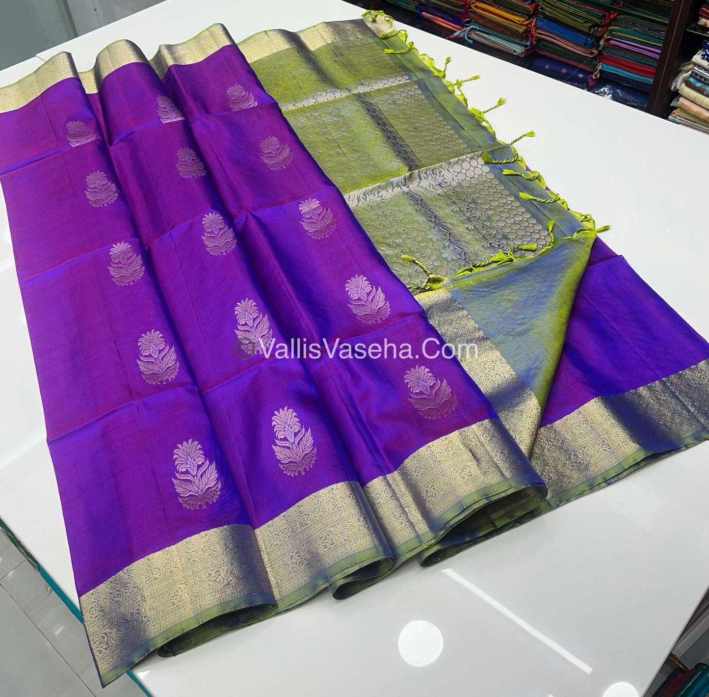 Pure Soft Silk Saree - Purplish Pink & Green Combo - VVPSS048