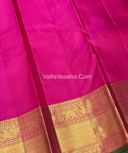 Pure Kanchipuram Silk Saree - Blue & Pink Combo - Korvai - VVPS014