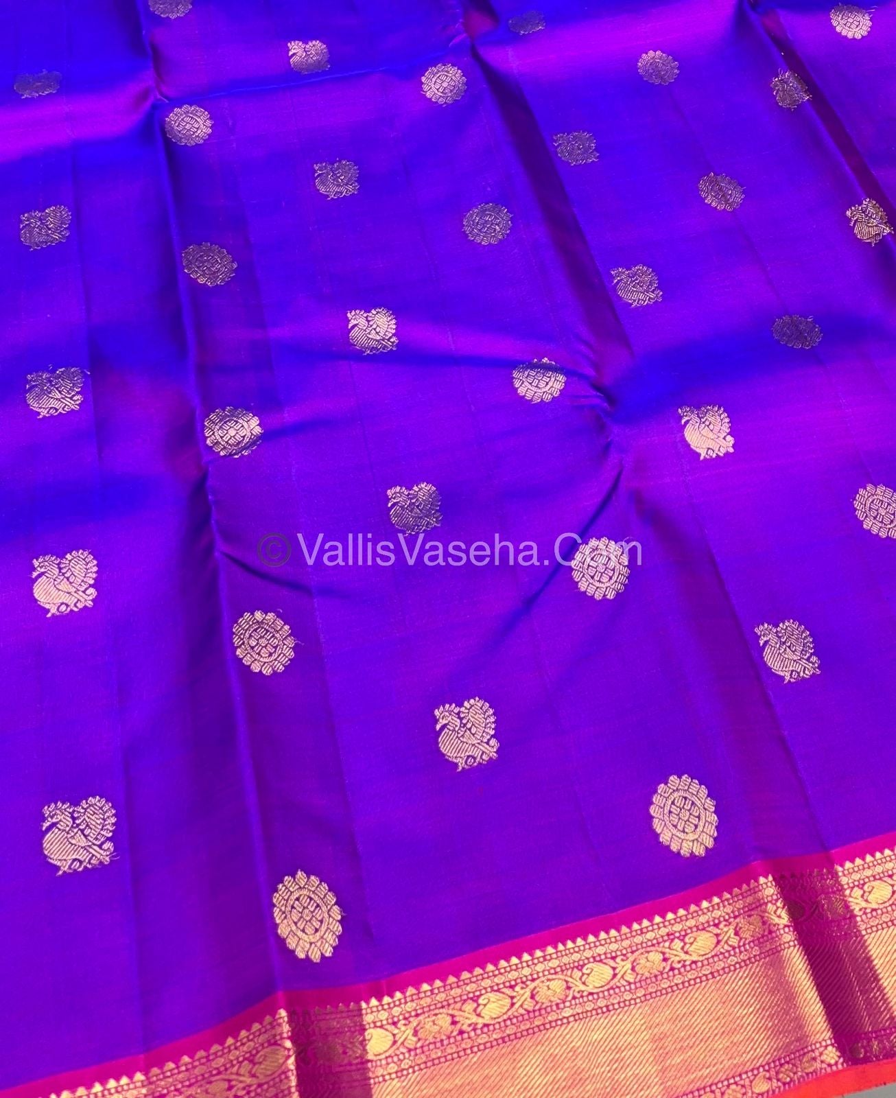Pure Kanchipuram Silk Saree - Purplish Blue & Pink Combo - VVPS011