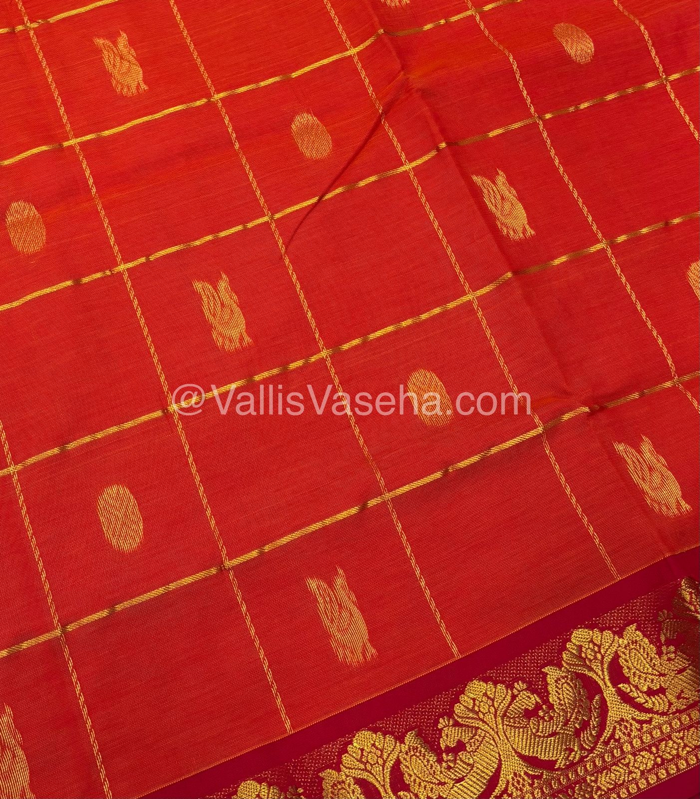 Semi Silk Cotton Saree - orange with with Red shade - VVSSC002