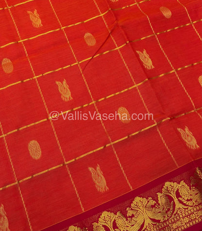 Semi Silk Cotton Saree - orange with with Red shade - VVSSC002