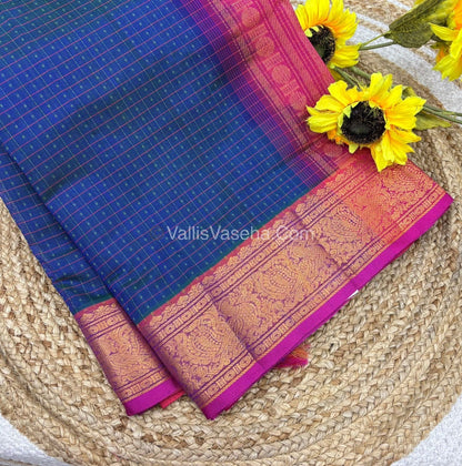 Pure Silk Cotton Saree - Blue With Peachish pink - Lakshadeepam Design - VVPLD001
