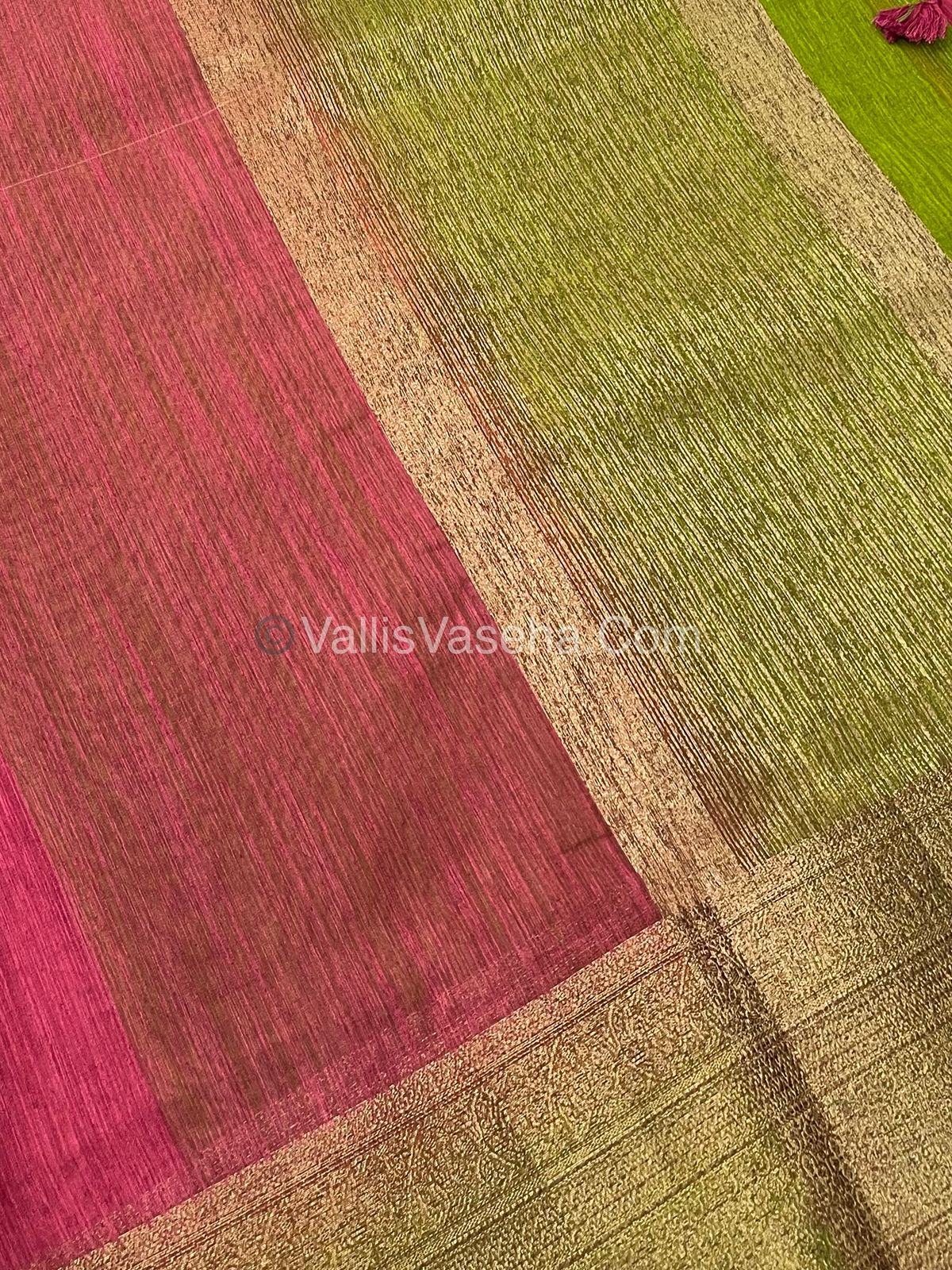 Bamboo Silk Saree -Red with Green Shade - VVBSS008
