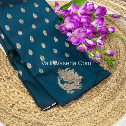 Semi Soft Silk - Peacock Butta Border - Dark Peacock Blue Shade -VVSSS014