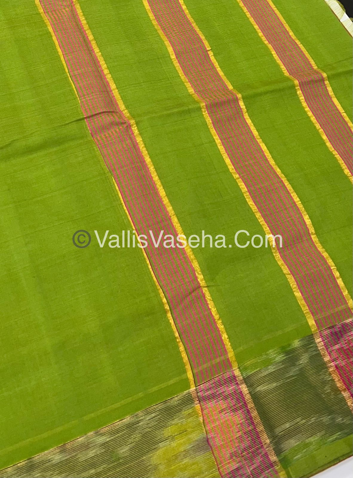 Semi Silk Cotton Saree - Pink & Green - VVSSC001