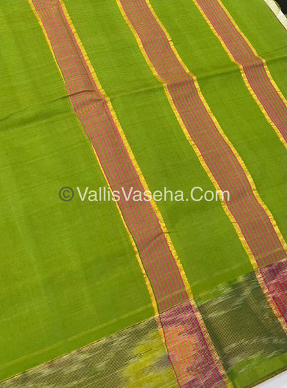 Semi Silk Cotton Saree - Pink & Green - VVSSC001