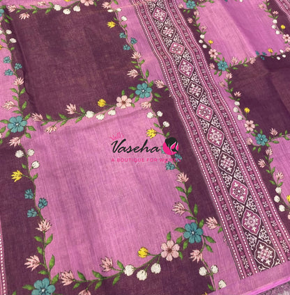 Linen Tissue Saree -  Light & Dark Combo - Wine Shade - VVLTS007