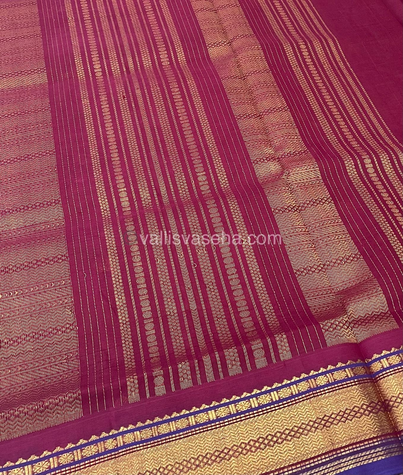 Pure Korvai Silk Cotton Saree - with Green With Merunish Pink Combo - VVKSC004