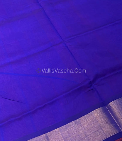 Semi Silk Cotton Saree - Peachish Pink  & Blue Combo - VVSSC001