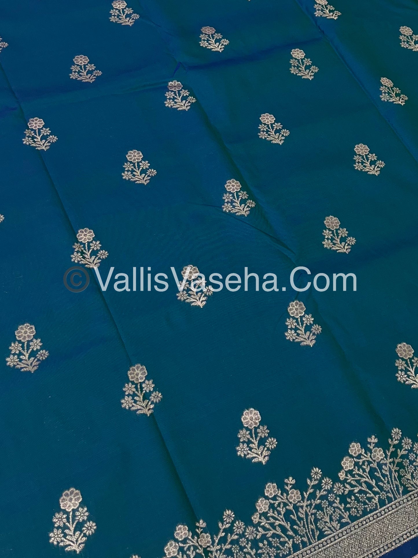 Semi Soft Silk with Border - Peacock Blue Shade -VVSSS013