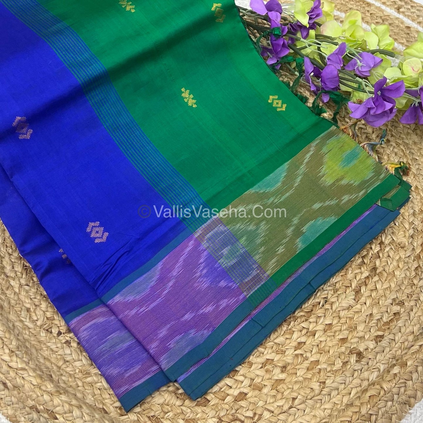 Semi Silk Cotton Saree - Blue & Green - VVSSC001
