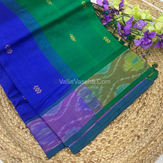 Semi Silk Cotton Saree - Blue & Green - VVSSC001