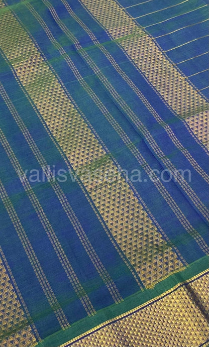 Pure Korvai Silk Cotton - Checks Pattern - Red with Peacock Bluish Green Shade  - VVKSC015