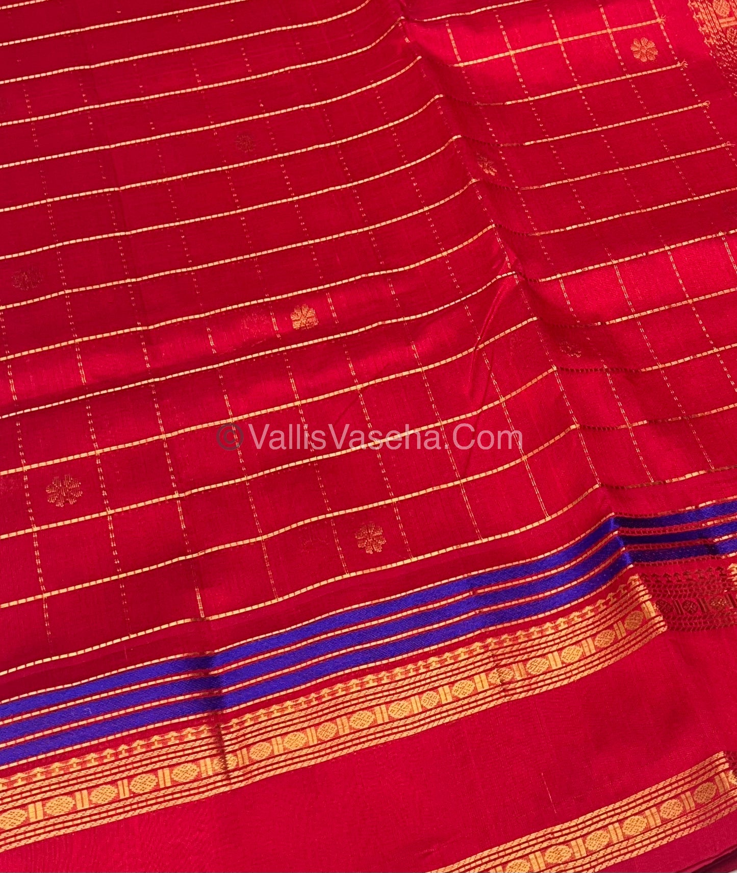 Pure Silk Cotton Saree - Retta Petta Border - Red Shade - VVPSC001