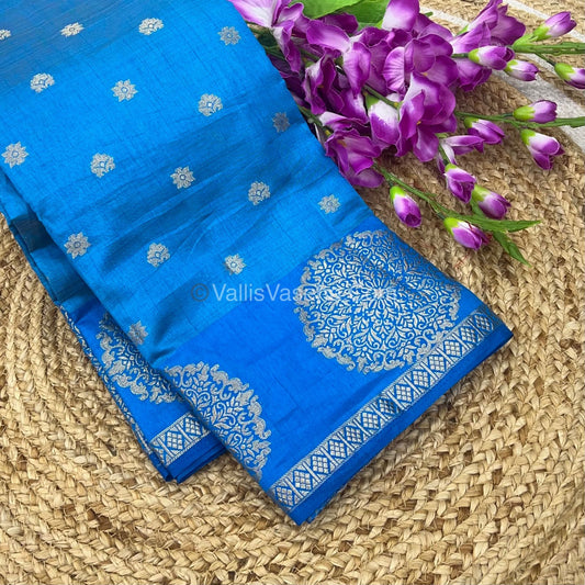 Semi Tussar Silk Saree - Blue shade - VVSTS035