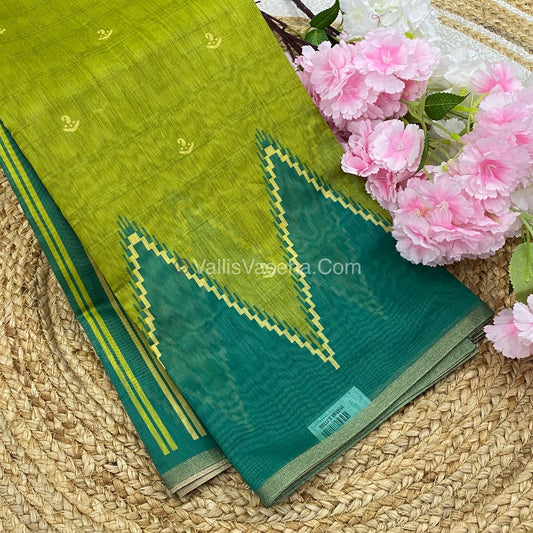 Semi Chanderi Saree - Green & Green Combo - VVSCS003