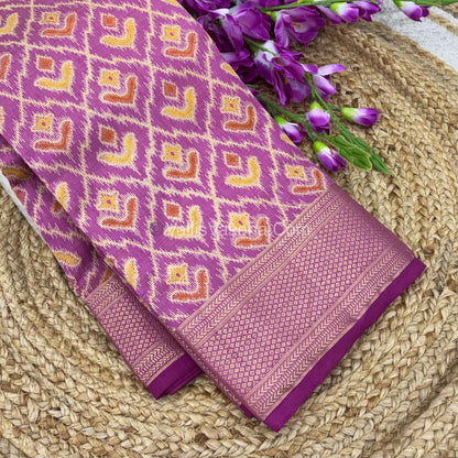 Semi Tussar Silk Saree - Ikkat / Pochampally Design - Onion Pink Shade - VVSTS033