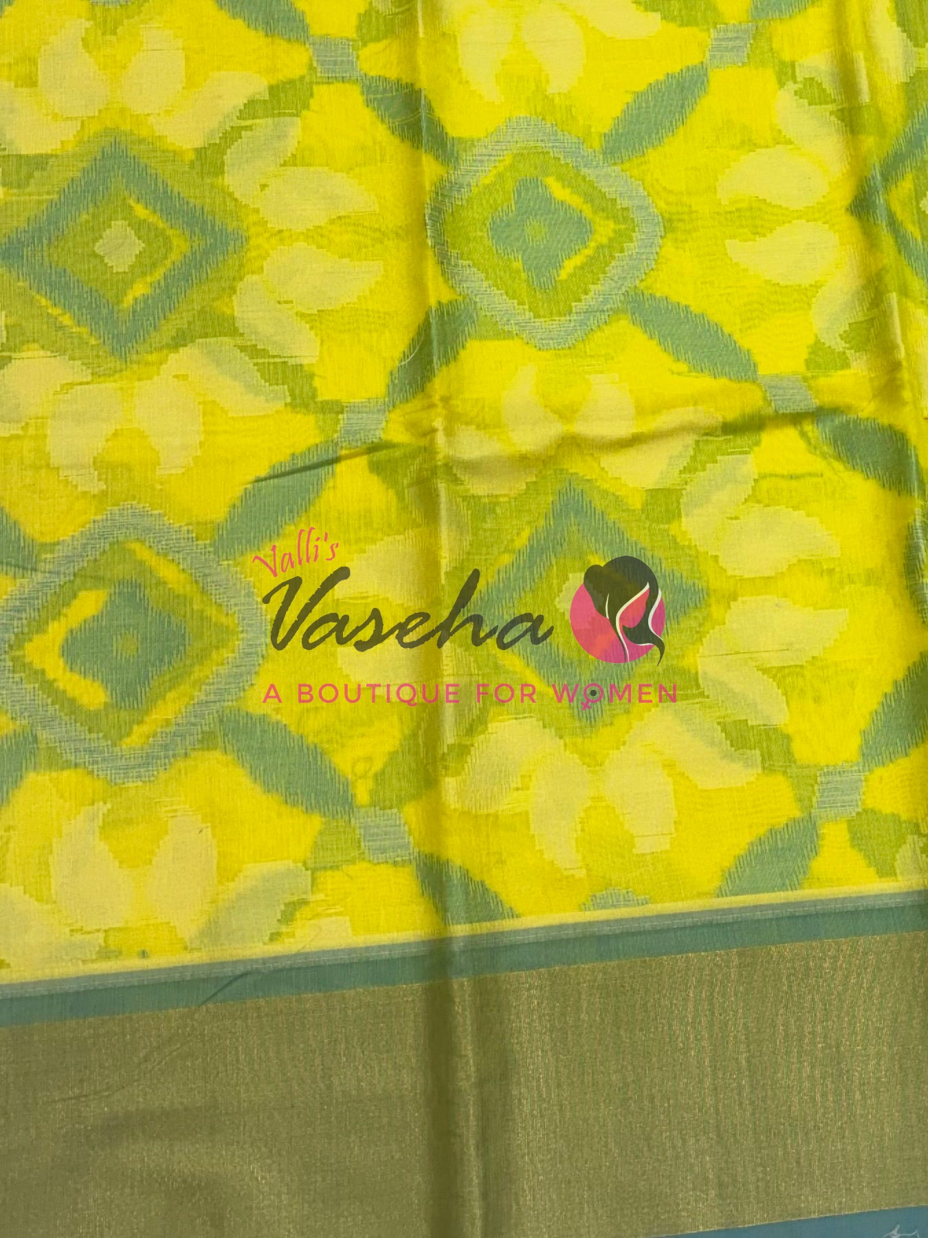 Banarasi Pochampally Weaving Semi Soft Cotton Saree - Yellow with Blue  - VVBPS001