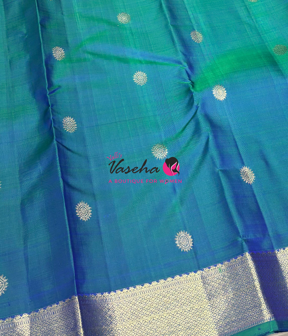 Pure Kanchipuram Silk Saree -  Peacock Blue Shade - VVPS093