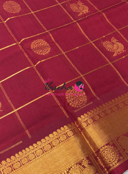 Pure Silk Cotton Saree - Mayil & Chakkaram Design - Maroon Shade - VVMC001