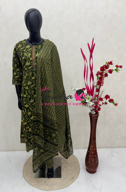 Ready Made - Anarkali - Salwar, Kameez & Duppatta(3pc)- Printed Cotton - VVAS011