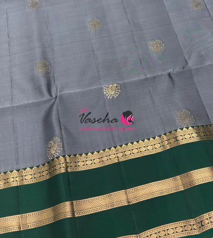 Half Mixed  Soft Silk Saree - Grey & Green - VVPSS077