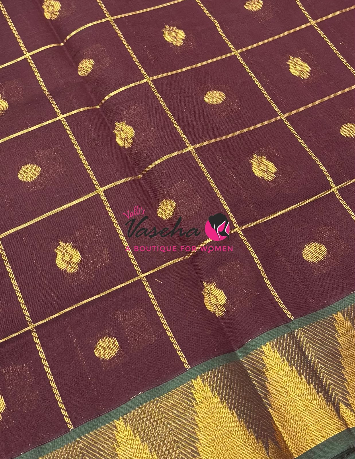 Semi Silk Cotton Saree - Checked Pattern with Butta  - VVSSC012