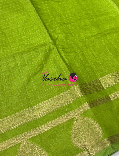 Semi Tussar Silk Saree | Parrot Green Shade |VVSTS061