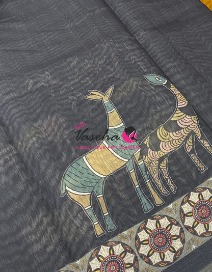 Semi Chanderi Saree - Black Shade - VVSCS008