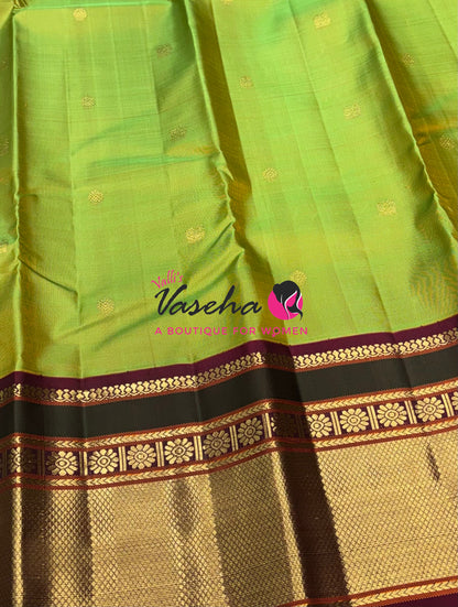 Pure Vintage Korvai Kanchipuram Silk Saree - Green With Maroon - VVPS102
