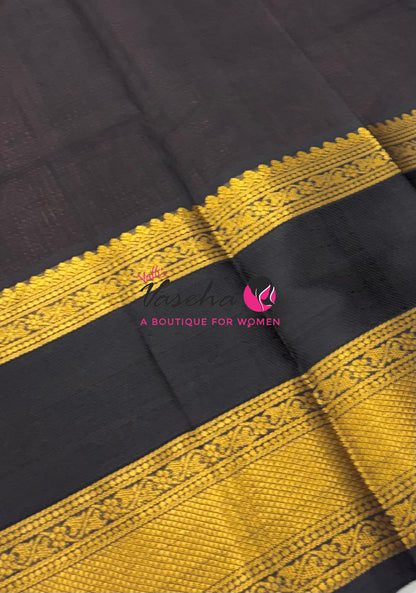 Pure Korvai Silk Cotton - Checks Pattern - Maroonish Red With Black Shade  - VVKSC034