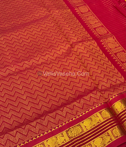 Pure Korvai Silk Cotton - Retta Petta Border - Yellow With Red Combo - VVKSC010