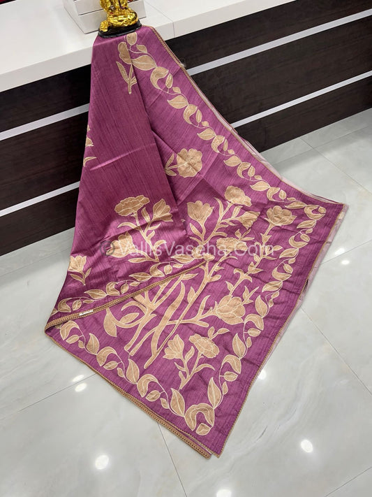 Semi Raw Silk with embroidery work - VVSRS001
