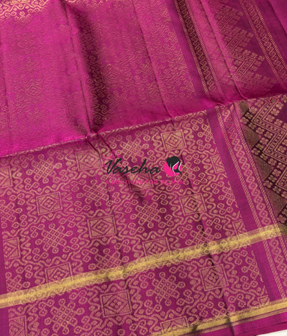 Pure Soft Silk Saree  - Kolam Weaving  - Brown & Pink Combo - VVPSS143