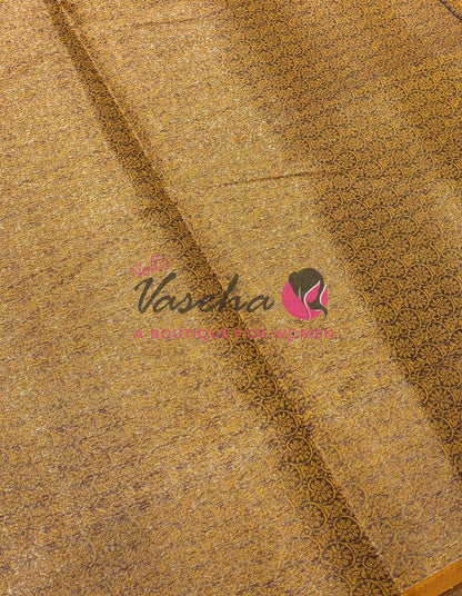 Bamboo Silk Saree- Brown with Yellow Shade - VVBSS013