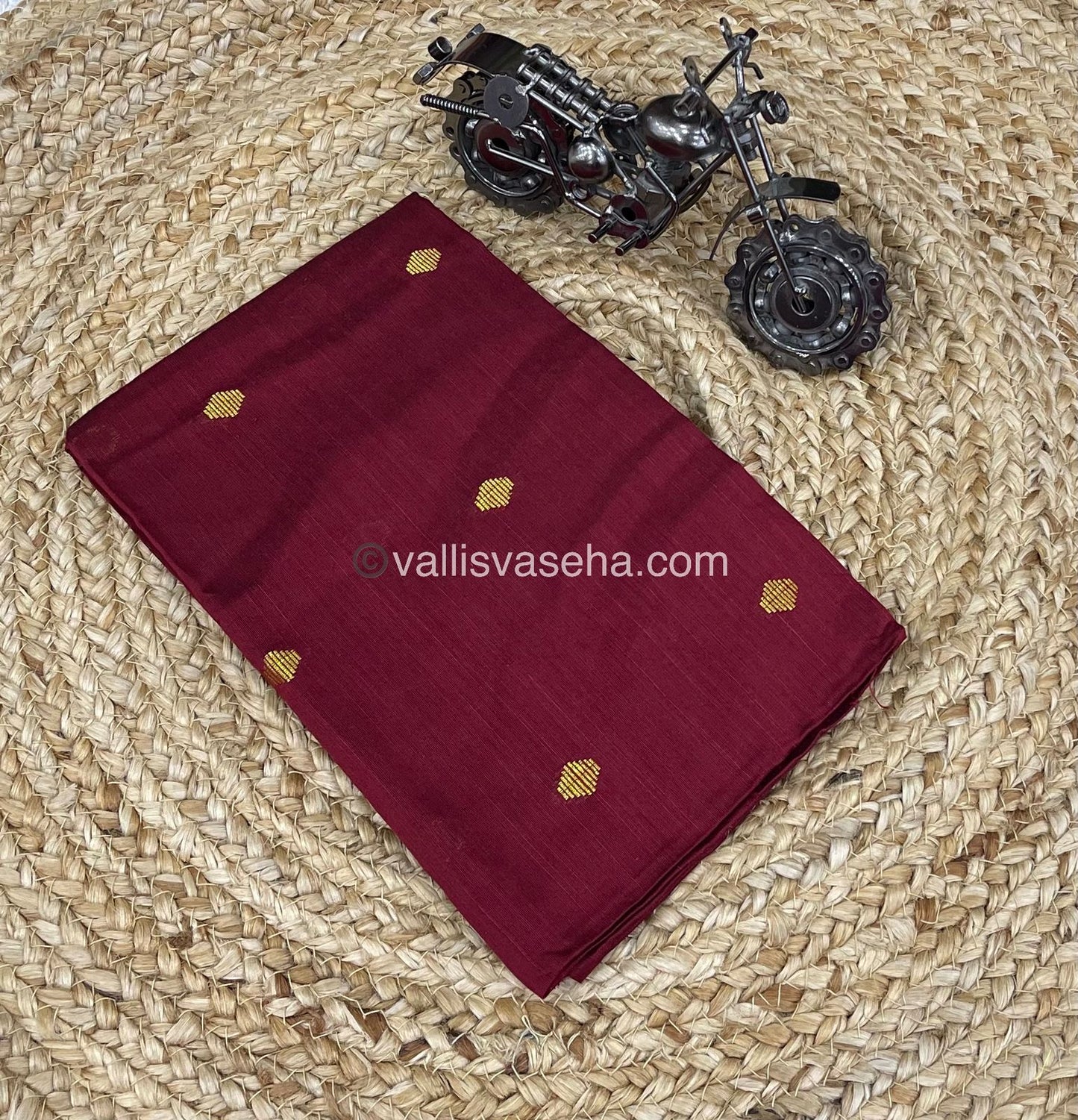 Blouse Bit - Raw Silk Material - Maroon Shade - Butta Design - 1mtr - VVRSB001