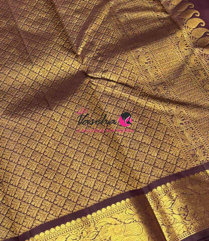 Pure Kanchipuram Silk Saree - Rust Orange & Wine Brown Combo - VVPS068