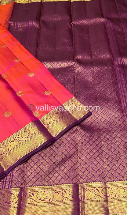 Pure Kanchipuram Silk Saree - Peachish Pink & Purplish Pink Combo - VVPS014