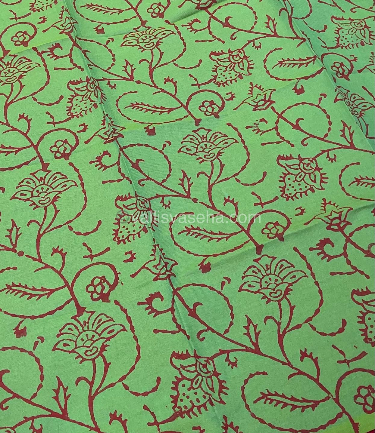 Poly Silk Mixed Printed Cotton - Red With Green - VVPCP002