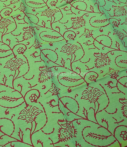 Poly Silk Mixed Printed Cotton - Red With Green - VVPCP002