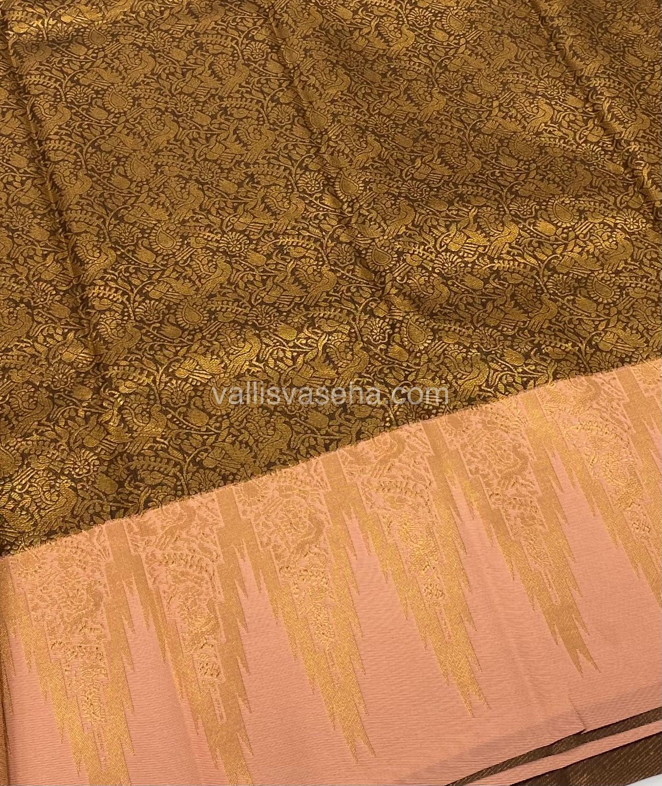 Kanchi Semi Silk - Brown With Peach - Temple Border  - VVKSS001