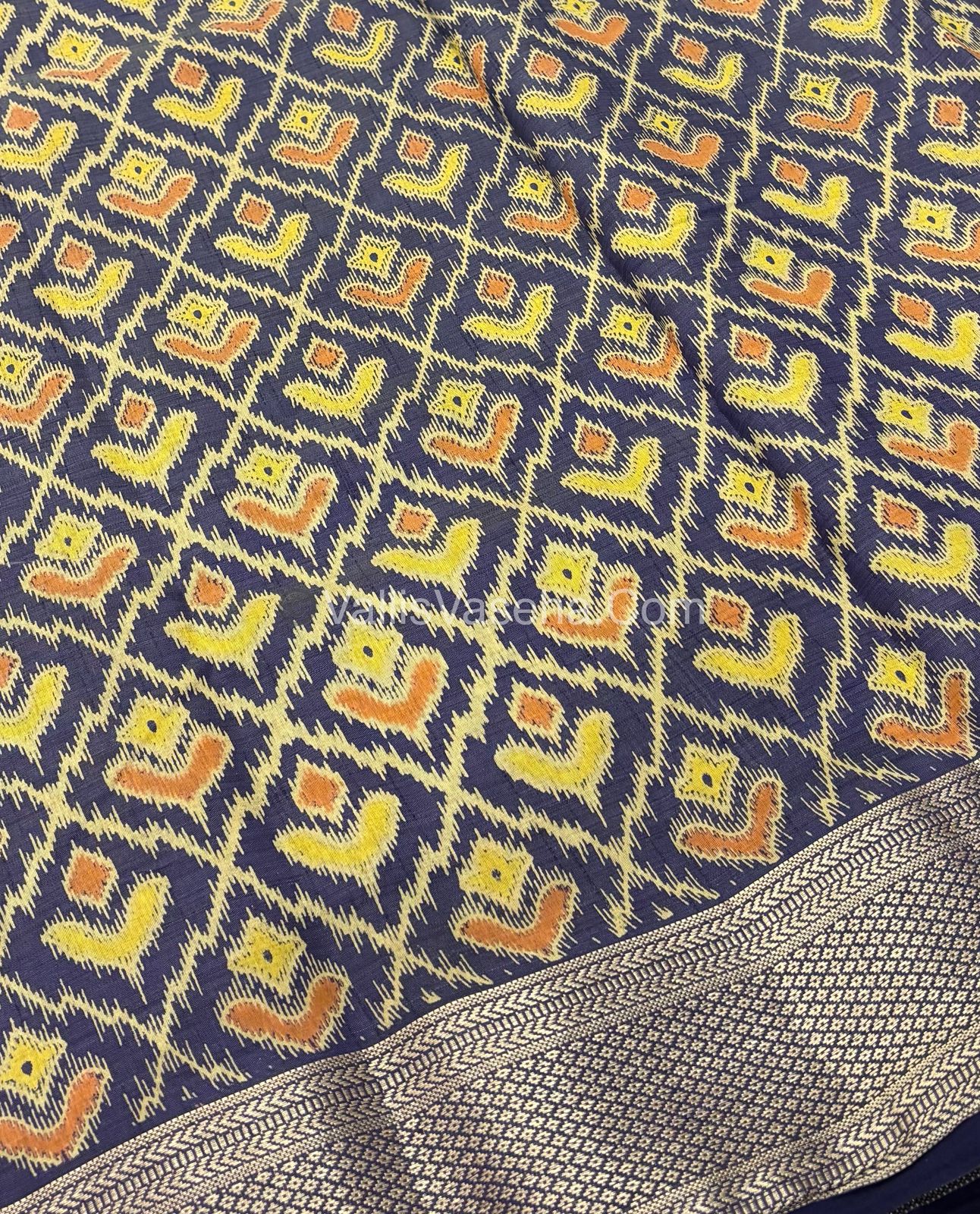 Semi Tussar Silk Saree - Ikkat / Pochampally Design - Navy Blue Shade - VVSTS033